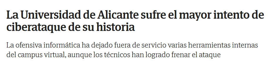 H4ckmanac's tweet photo. 🚨Cyber Alert ‼️

🇪🇸Spain - 𝗨𝗻𝗶𝘃𝗲𝗿𝘀𝗶𝘁𝘆 𝗼𝗳 𝗔𝗹𝗶𝗰𝗮𝗻𝘁𝗲

The University of Alicante reported a malware incident that disrupted several internal services. The attack was contained before reaching core systems, and the university stated that no data was exfiltrated or compromised.

Source: https://t.co/SWYue5IzFD