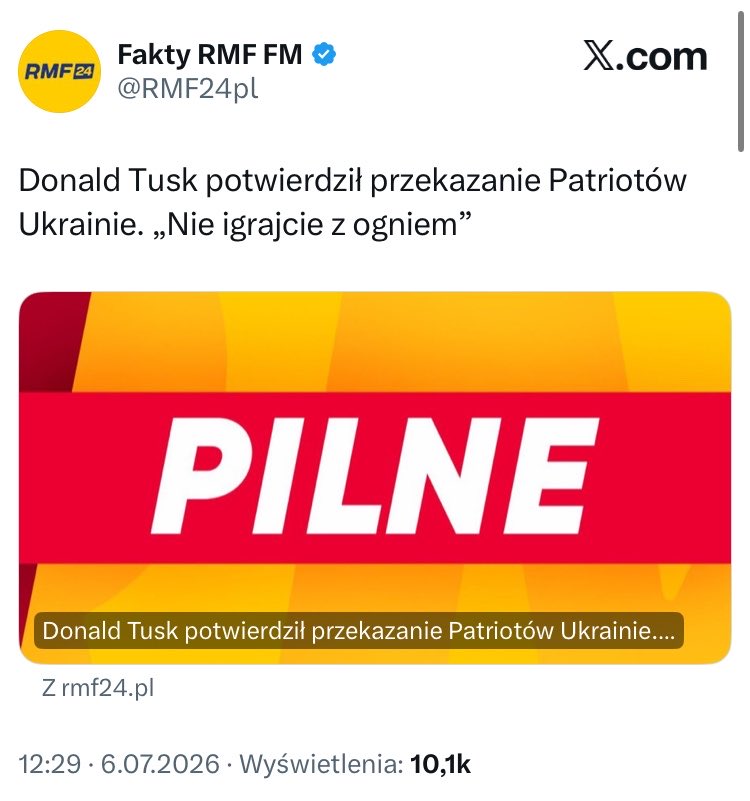bp_martyna's tweet photo. Dwa dni temu Tusk stwierdził, „że Warszawa przygotowuje się „do różnych sytuacji" scenariusze w kontekście rosyjskiego zagrożenia, a nadchodzące miesiące mogą okazać się „krytyczne"” i dlatego oddał Patrioty Ukraińcom!

@donaldtusk otwierasz Moskwie drogę do Europy ! https://t.co/Llr6gb107Q