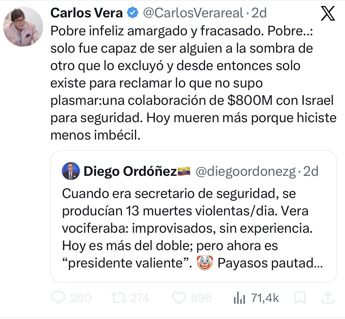 diegoordonezg's tweet photo. Creo que lo de imbécil, te cuadra a ti, @CarlosVerareal. Veamos: 1) en casi 3 años tu presidente no ha logrado revertir causas de muertes violentas; y es mi culpa? 2) por qué tu presidente no logró plasmar colaboración de Israel?. https://t.co/LKnghslFjU