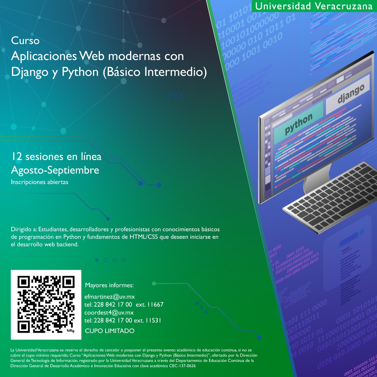DGTIUV's tweet photo. 🐍 ¿Ya sabes Python?
Ahora aprende a crear aplicaciones web modernas con Django. 💻
Desarrolla plataformas dinámicas, trabaja con bases de datos y conoce herramientas usadas en proyectos reales.
🔗 #informaTIC:
https://t.co/K6HzPineL0
#ConocimientoTIuv #CursosDEST https://t.co/JhvqIOX1kt