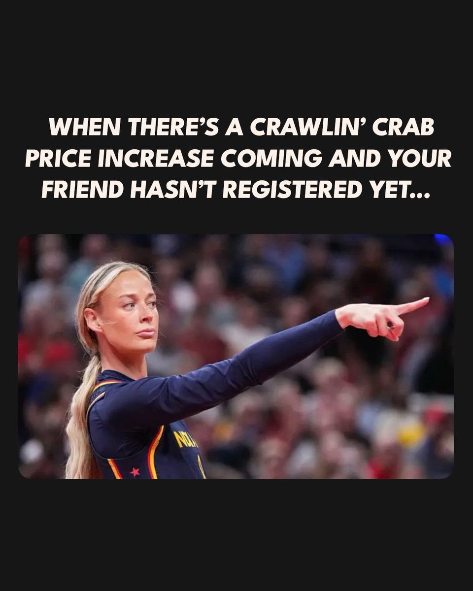 JandARacing's tweet photo. Pointing out the obvious... 👉🦀

The best time to register for Sentara Crawlin' Crab weekend was yesterday.

The second-best time is before July 8, when prices go up.

https://t.co/IkOe5N5JjV https://t.co/rDpQtzsb7V