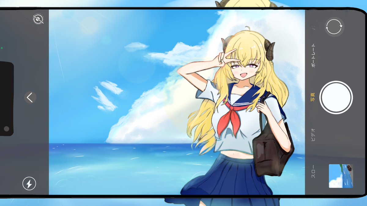 Genmai_WD's tweet photo. セーラー服のわためちゃん
「はいチーズ！」
#つのまきあーと https://t.co/zWUnO987xg