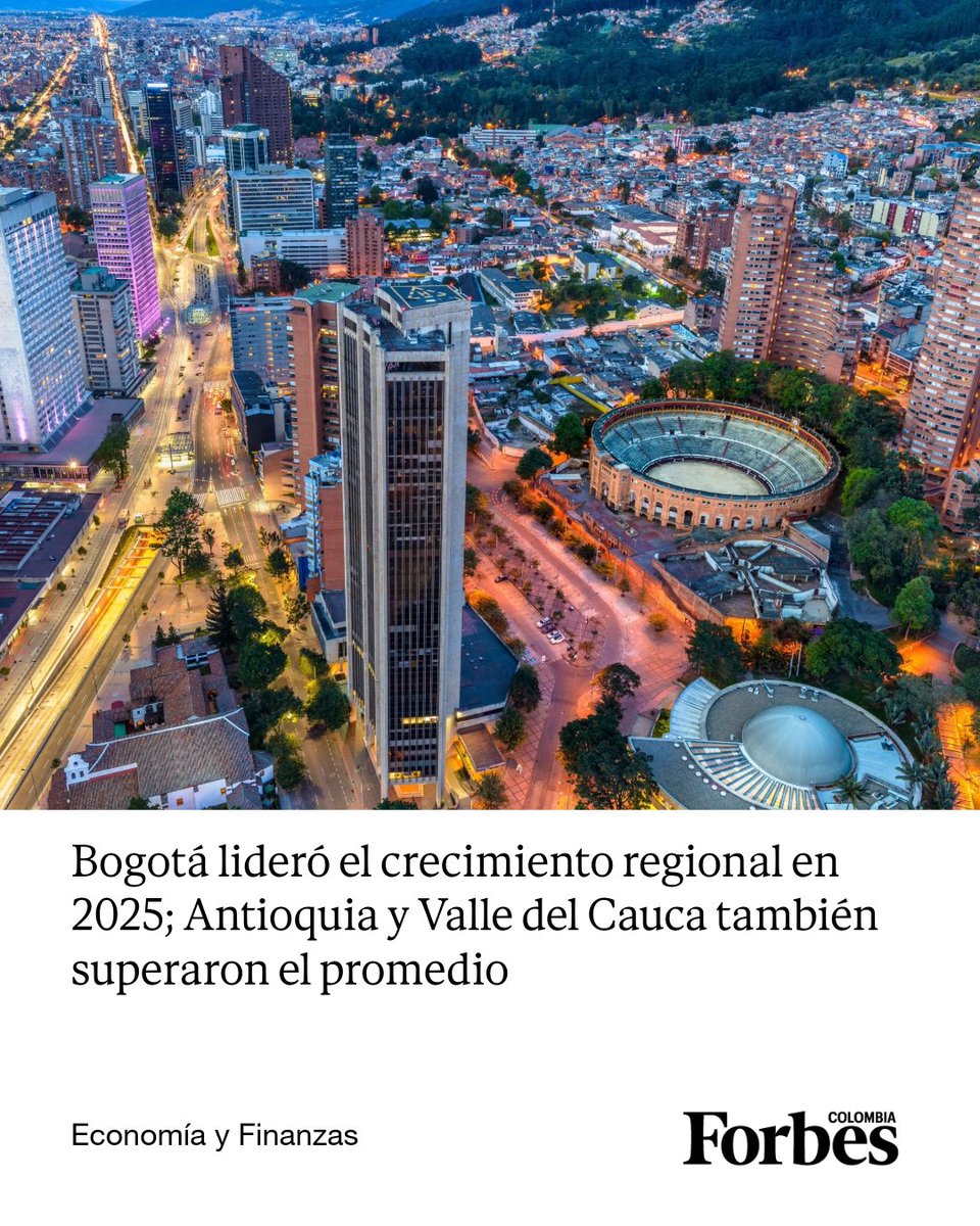 forbescolombia's tweet photo. La recuperación de la economía colombiana en 2025 tuvo un claro liderazgo regional. Bogotá se consolidó como la economía con mayor crecimiento del país al registrar una expansión de 3,7% en el período enero-diciembre. ➡️ https://t.co/wGWxDsZnvt https://t.co/BnRTIgSiR3