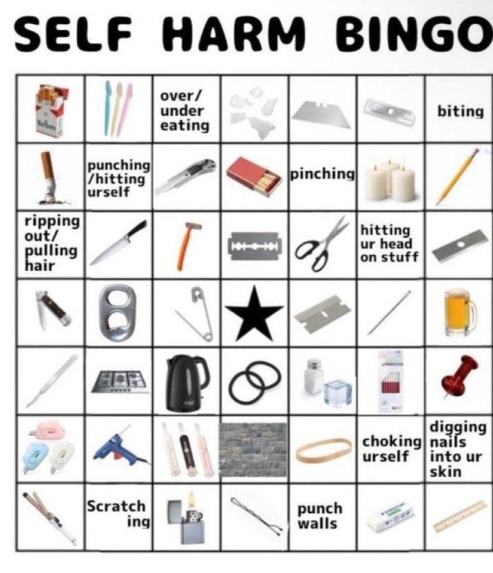 leila_wnd's tweet photo. sh bingo #sh #shtwt #selfharm #shedtwt https://t.co/XfP3CpMBuv