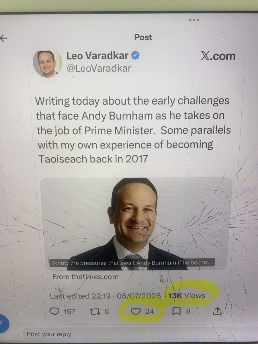 WBourke1977's tweet photo. @LeoVaradkar Over 13,000 Views and only 24 Likes Leo. Need I say No More. https://t.co/goCTV3JrSg