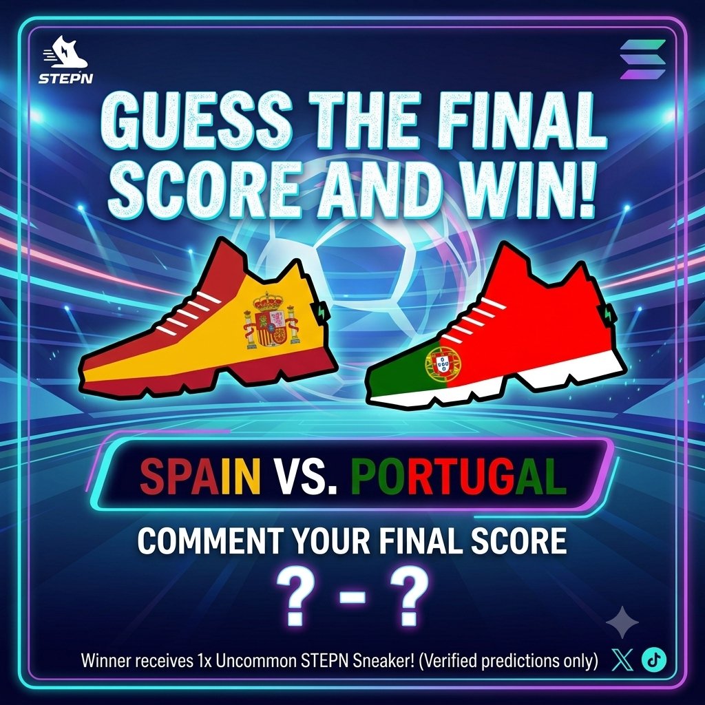 CioSilv's tweet photo. 🇪🇸 Spain vs. Portugal 🇵🇹 

​Lock in your prediction and you could walk away with a 1x #STEPN  Uncommon SOL Sneaker for FREE! 

​How to enter:

1️⃣ Follow & Like
2️⃣ Comment your exact final score prediction below 👇

​⚠️ Only verified/exact score predictions qualify. One lucky winner will be chosen if multiple users guess correctly!