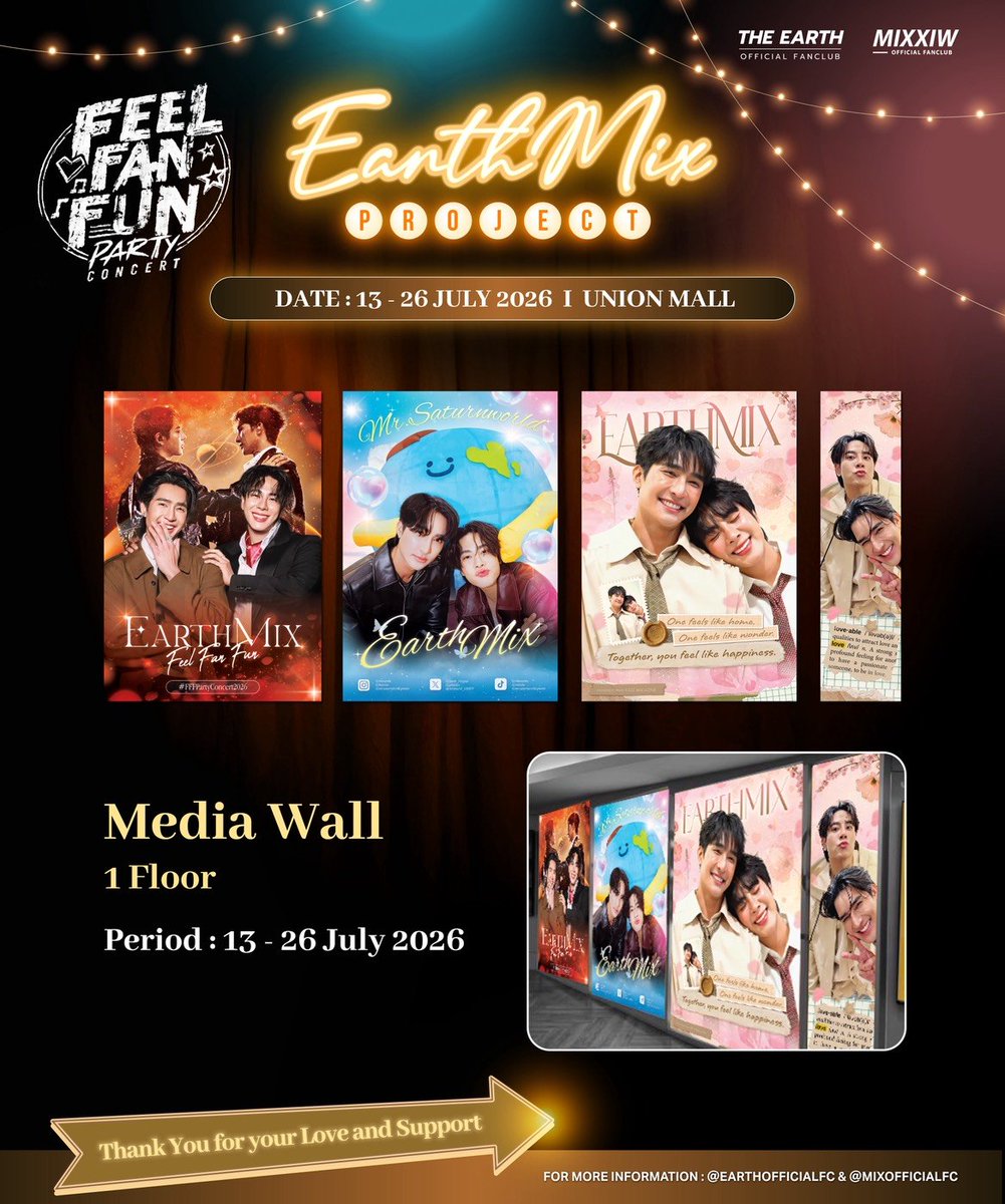 EarthOfficialFC's tweet photo. 𝗘𝗮𝗿𝘁𝗵-𝗠𝗶𝘅 𝗠𝗲𝗱𝗶𝗮 𝗙𝘂𝗻𝗱𝗿𝗮𝗶𝘀𝗶𝗻𝗴 𝗣𝗿𝗼𝗷𝗲𝗰𝘁 𝗔𝘁 𝗙𝗲𝗲𝗹 𝗙𝗮𝗻 𝗙𝘂𝗻 𝗣𝗮𝗿𝘁𝘆 𝗖𝗼𝗻𝗰𝗲𝗿𝘁 𝟮𝟬𝟮𝟲🎤🕺🪗

🗓 13-26 July 2026
📍Union Mall 

@Earth_Pirapat #EarthPirapat 
#เอิร์ทมิกซ์ #EarthMix 
#FFFPartyConcert2026 https://t.co/9W5qecHAfl