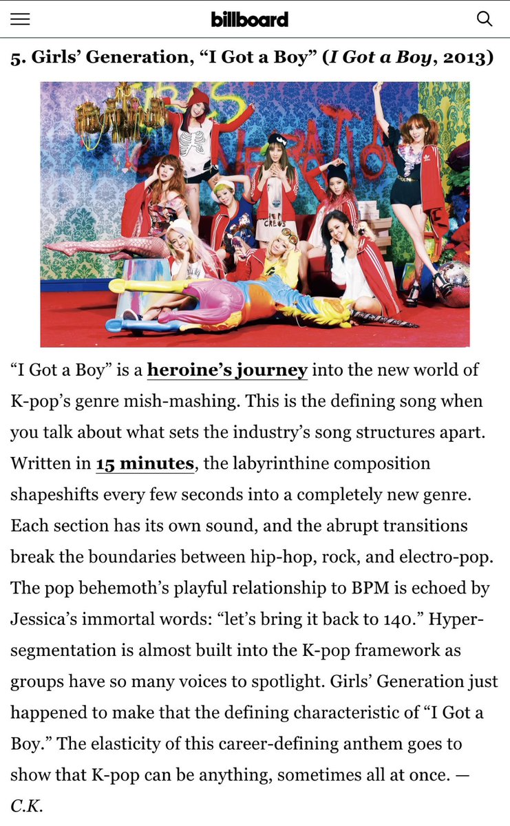 TAEYEONTHAI's tweet photo. Billboard  สหรัฐอเมริกา จัดลำดับ 100 เพลง K-pop ที่ยอดเยี่ยมที่สุดแห่งทศวรรษ 2010

อันดับ 84: Girls’ Generation – 
“https://t.co/Lqyxj8v6V9.”
อันดับ 5: Girls’ Generation – “I GOT A BOY”

เป็นความสำเร็จที่น่าทึ่งของ Girls’ Generation ที่มีเพลงติดอันดับถึง 2 เพลงในลิสต์ของบิลบอร์ด https://t.co/yM5bEmB8PN