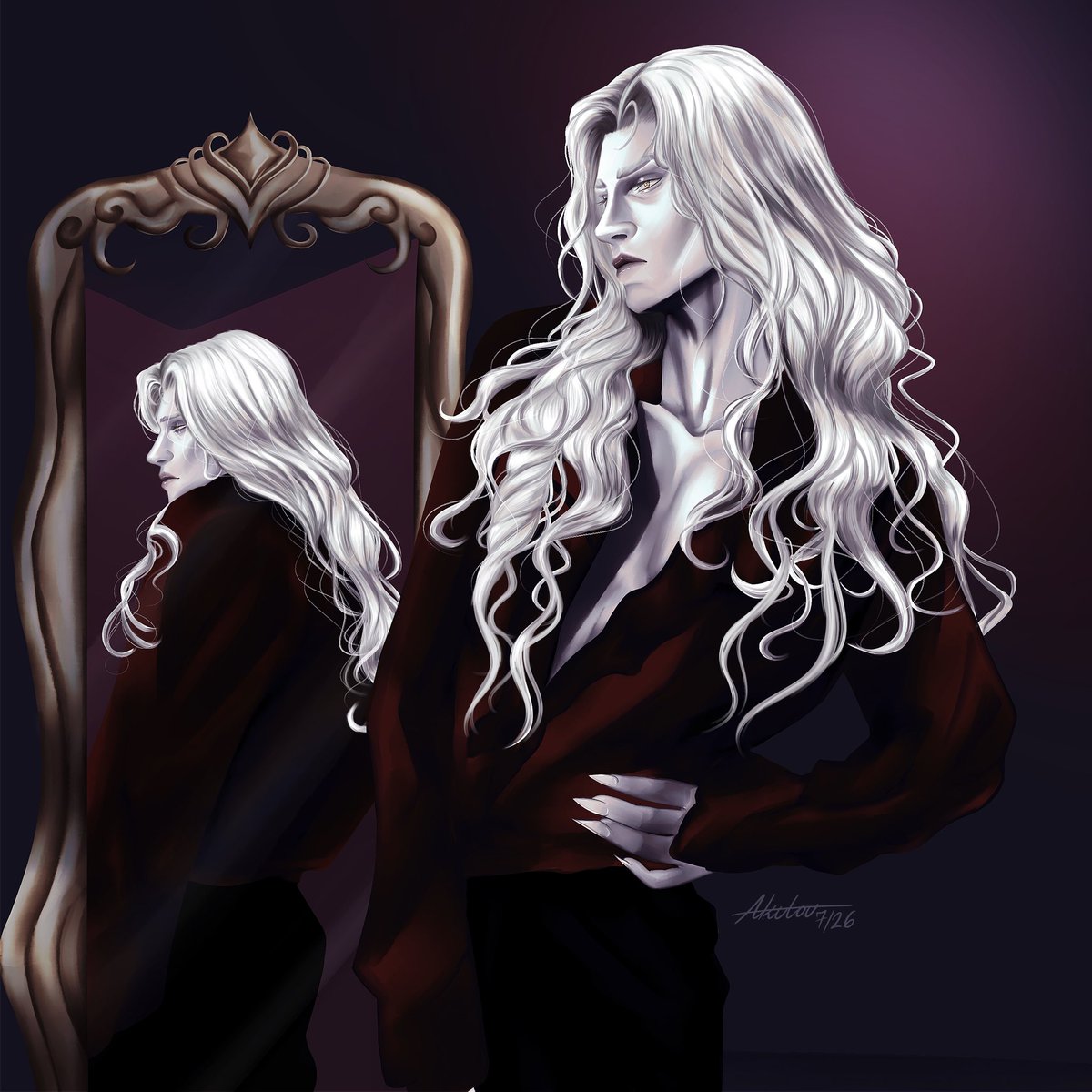 akut0u's tweet photo. Who stares back at you in the mirror?

#Alucard #Castlevania #myart #vampire #dhampir https://t.co/bajQtDkFwY