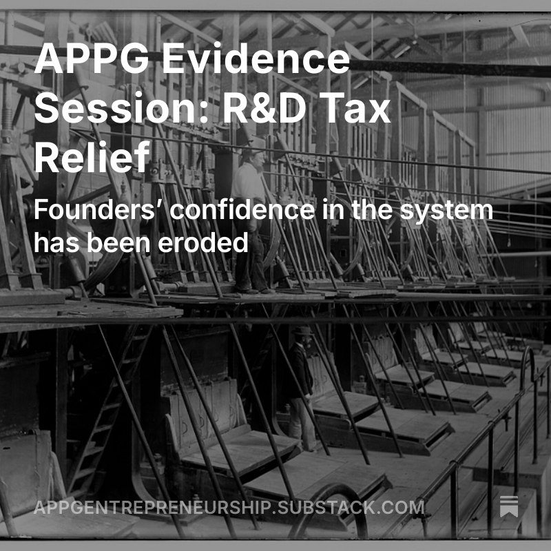 TenThinkTank's tweet photo. At our recent APPG Evidence Session, founders reflected that constant churn to the R&amp;D tax relief regime is chilling legitimate claims. Participants described how some have simply given up on the scheme. 
Full write-up: https://t.co/EGNQYOmmDN https://t.co/Wg08ZxEJTM