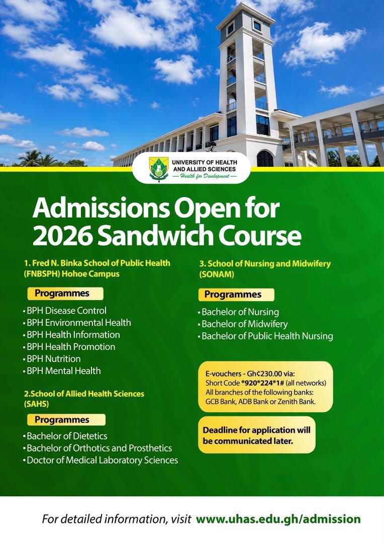CampusHypeCrew's tweet photo. Admissions for the UHAS Sandwich Course are Open!
#UHAS #CampusHypeCrew🇬🇭 https://t.co/wI5g3CHyNl