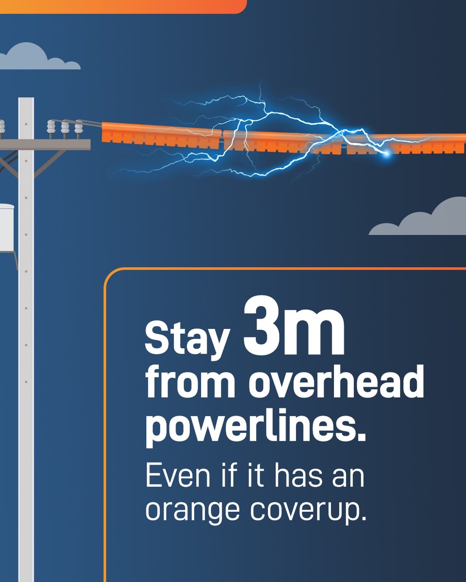 BluewaterPower's tweet photo. A tip to save your life: an orange coverup will not protect you from a deadly shock. It’s a visual warning only. 

Always stay 3 metres away.  

More tips at https://t.co/DpBRmcYX3l https://t.co/ISfdO2JsAa