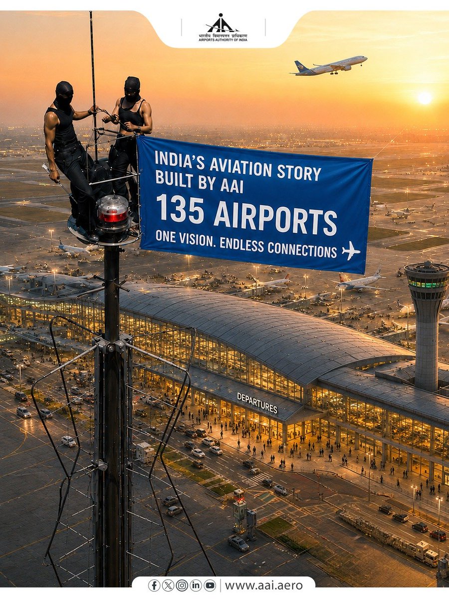AAI_Official's tweet photo. Every runway has a purpose. Every airport has a story. Together, they have transformed the way India travels, connects, and grows. Here's to the network that brings millions closer every single day.

From connecting remote regions to strengthening India's aviation network, AAI continues to build the infrastructure that keeps the nation moving forward.