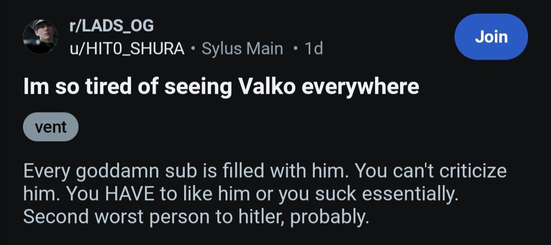 starry_pastel's tweet photo. I would like to call our the r/LADS_OG subreddit for being a space to hate on those who participate on #BringBackValko
Not only have they said we are under mass psychosis but also that we are dogs that can't read and that Valko is second worst to Htler ++ https://t.co/b4m4xb2qr8