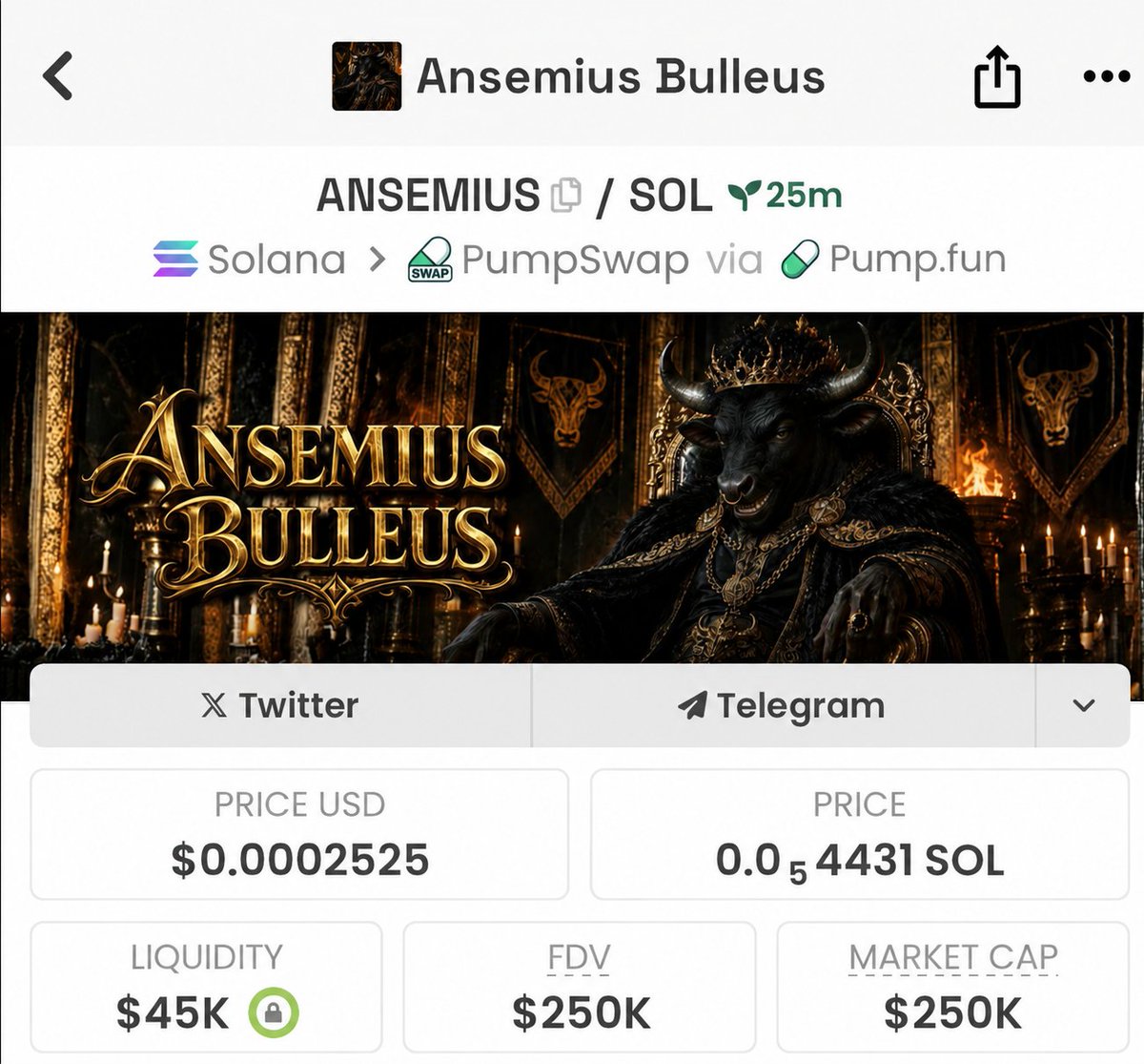 blockchainbob's tweet photo. I just bought some $ANSEMIUS on Sol around $250K.

Same team behind $DOGEUS that sent it to $10M on ETH.

Ansem smashing new ATHs and it just crossed $400M, and I don’t think it’s done yet. 

Also pretty interesting…the wallet that deployed Kekius Maximus ($500M on ETH) just left an on-chain message:

“Ansemius Bulleus is the Bull Father of Solana.”

https://t.co/2JFrBuUWkv

They are cooking something here; wouldn’t fade anon!

DkmmVCUaBAcYjecqMdX7NdNQFCfb6uh1yQq9HEP8pump