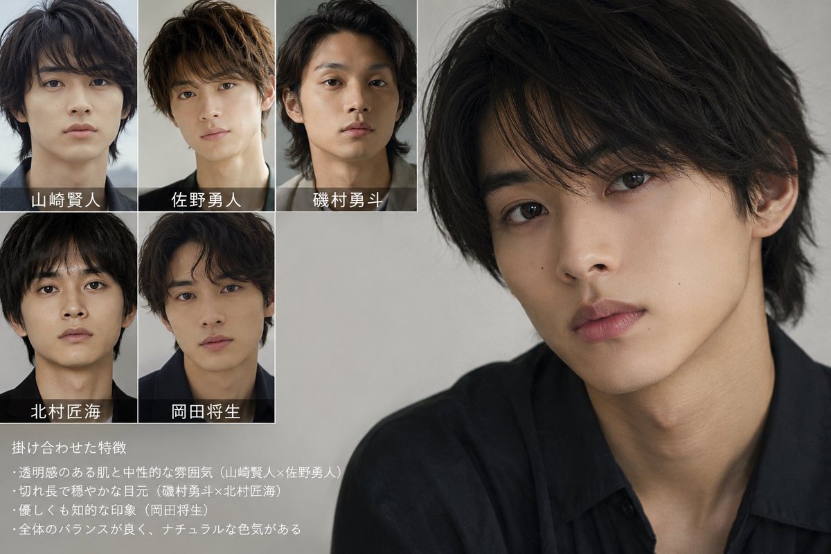 CCC79CCC's tweet photo. チャッピーに好きな芸能人掛け合わせてもらったらどタイプできて照れてる
#山崎賢人
#佐野勇人
#磯村勇人
#北村匠海
#岡田将生 https://t.co/pyy6cNDsqT