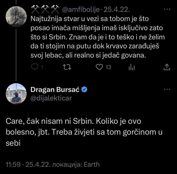 Duyo96's tweet photo. Шредингеров Србин - особа која иначе тврди за себе да није Србин али у одређеним приликама истакне да је Србин ако тиме може да прикаже себе као уздигнутог изнад учмале средине својих назадних сународника.

Наравно, за пар кликова више. https://t.co/e3zH3rysqG