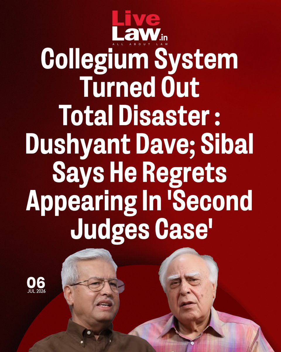 LiveLawIndia's tweet photo. In an interview on the show 'Dil Se with Kapil Sibal', Dushyant Dave, former senior counsel of the Supreme Court who quit the legal profession, recently remarked that the Collegium system of appointment of judges has turned out to be a disaster.
Read more: https://t.co/GguQWWfMZK
#KapilSibal #DushyantDave #SupremeCourt #Collegium #judges