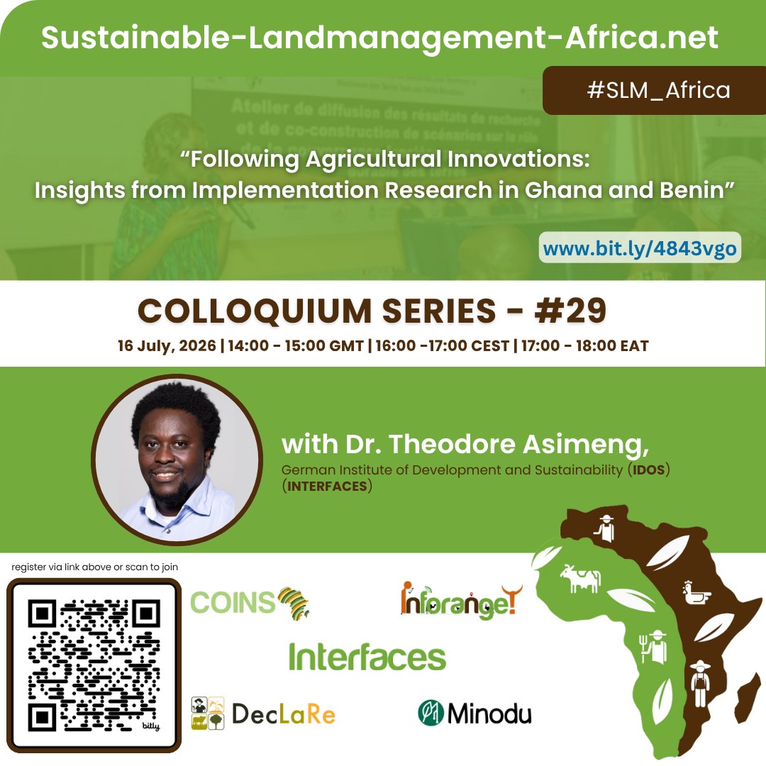 FARAinfo's tweet photo. Join #SLM_Africa Colloquium Webinar #29 with Dr. Theodore Asimeng of @IDOS_research as he shares implementation research from Ghana &amp; Benin on what drives—or hinders—the adoption of agricultural innovations?

📅 16 July 2026
⏰ 14:00 GMT

Join us via 🔗 https://t.co/2y0aQu85WW https://t.co/BGBJAz08BG