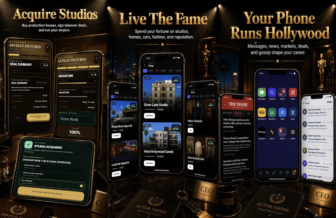 zedburystudios's tweet photo. Actor Empire🎬 is now open for pre-registration on Google Play.

Build your career, create movies, manage studio decisions, chase box office wins, and grow your entertainment empire.
Pre-register here: https://t.co/QmU6TwVQ4u

#ActorEmpire #MobileGame #GameDev #IndieGame #SimulationGame