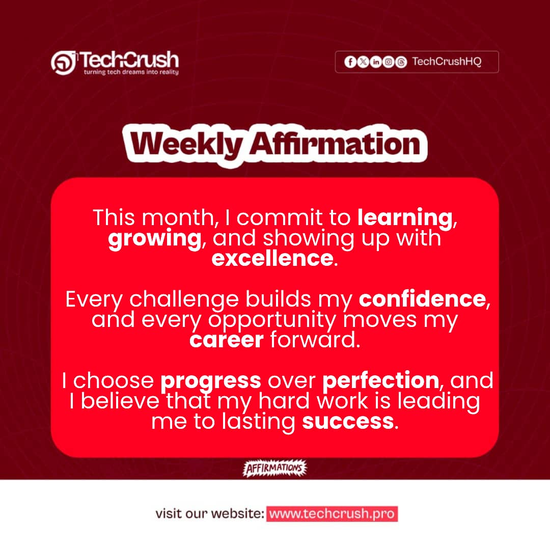 King_Drogo's tweet photo. I affirm ✊👊✋
@TechCrushHQ
#LearningWithTechCrush https://t.co/vy7AHb4U59
