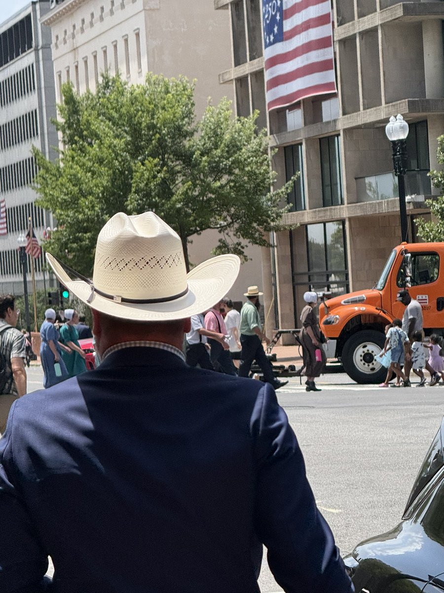 alex_fasulo's tweet photo. When I was walking to the White House this past Thursday in DC, I looked up and saw something that had everyone else there stopped in their tracks. 

An Amish delegation had come to Washington DC to take part in America 250. 

Just that morning, I had shared with congressmen, @SecRollins and @SBA_Kelly, @johnrich, the @BLMNational, the @USDA, and many, many attorneys what is happening to the Amish of New York State as part of the green energy grift. 

These solar monstrosities (and soon to be wind) are being sited in the epicenter of Amish communities, where they rely on horse and buggy, and the ability to walk, to get to church and their children to school. 

Countless Amish have gone on the ORES record stating they’ll be forced to leave the state if they build these industrial complexes inside of their homes. 

ORES tries to shut the Amish out of public discussions. They don’t inform them of incoming complexes or make it easy for the Amish to file their comments. 

Expert anabaptist testimony by Steven Nolt has been entered into the ORES docket for Mill Point and Flat Creek Solar. ORES ignores it. 

The Amish are the backbone of many rural Upstate NY counties. If they pull out, county economies will collapse. 

The Amish have done so much for me, starting with building out my farm. 

I will not stand by while eco terrorists purposely force them from their homes. 

Seeing the Amish in DC felt like seeing a piece of home.