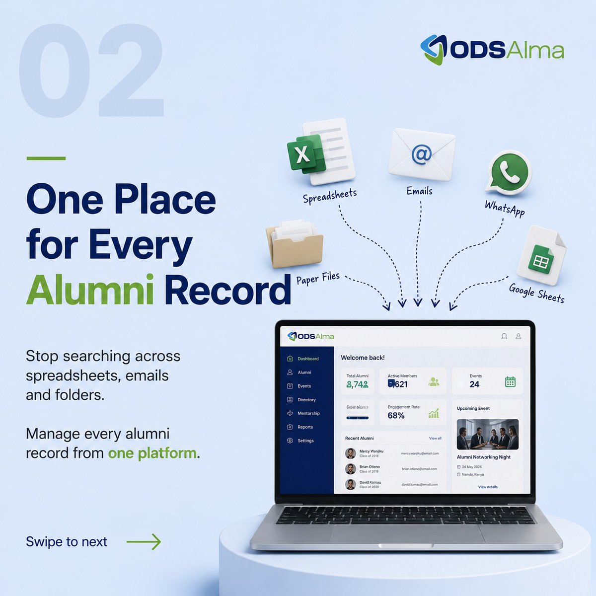 AlmaOds46248's tweet photo. From lost contacts to scattered records, discover the real cost of managing alumni without the right tools

Learn more.
Visit our website  https://t.co/JhLsUkfhgx
Contact📞 +254 709 000 838

#ODSALMA #oracomgroup https://t.co/v5qvFKTsT0
