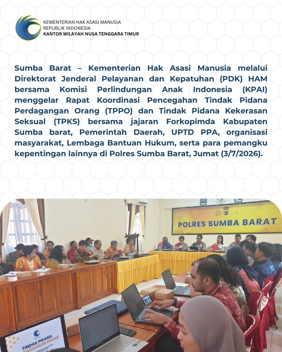 kemenhamntt's tweet photo. Perkuat Sinergi Lintas Sektor, Kementerian HAM Dorong Komitmen Bersama Pencegahan TPPO dan TPKS di Sumba Barat
Selengkapnya:
https://t.co/mfLqytVCYk https://t.co/oetKBLGISI