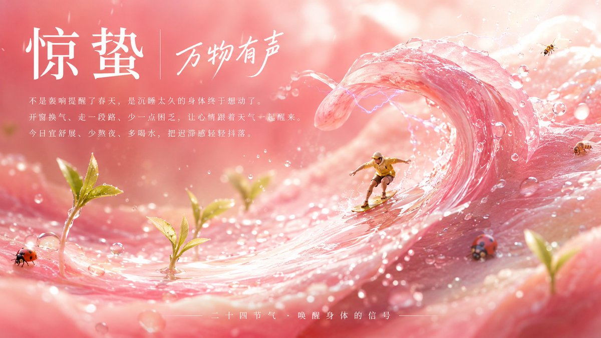 Jingzhe Pink Dew Wave Poster