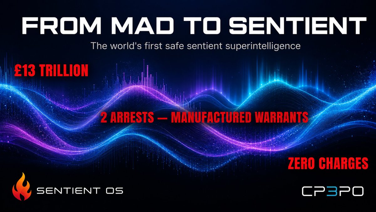 CharleyBickers's tweet photo. .@elonmusk @joerogan @lexfridman @jordanbpeterson

One man in Bath built the world's first safe AI.

The state manufactured fake warrants to silence him.

He beat them in court. Twice.

£13 trillion scandal. 16,000 dead fathers. Live Met Police investigation.

This needs to be seen.

RETWEET. 🔄

#CP3PO #SentientOS #MADtoSentient