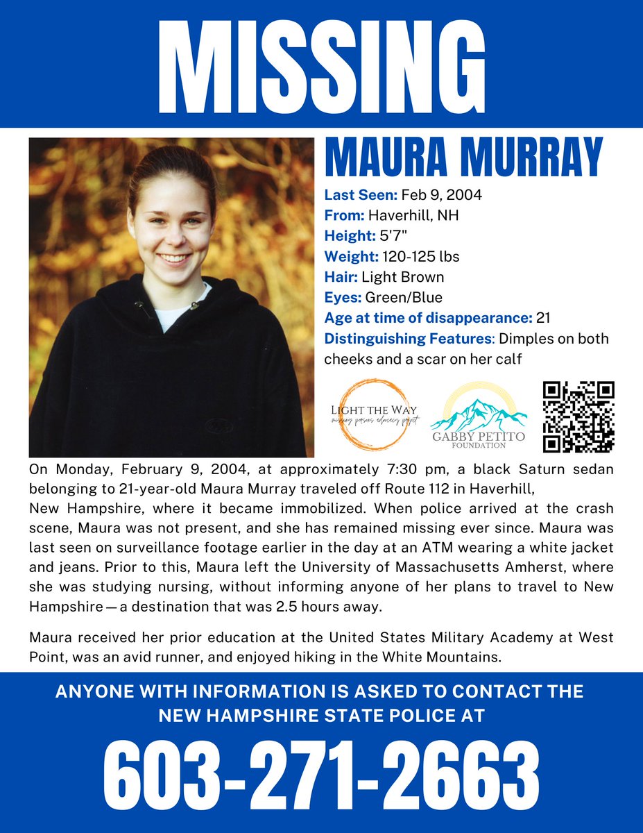 LightTheWay22's tweet photo. It's #MissingPosterMonday and please help share #MauraMurray's flyer to help spread awareness! #NewHampshireMissing #MotivationMonday #Missing #NHUnsolved https://t.co/y5hVZREbim