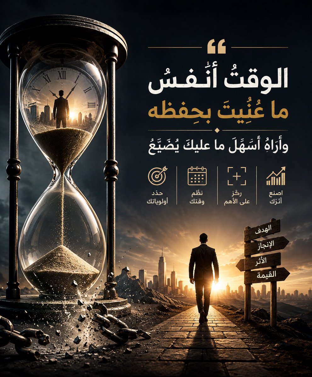 thearetion's tweet photo. الوقت أَنفَسُ ماعُنيتَ بحِفظِه
وأراهُ أسهَلُ ماعليكَ يُضَيَّعُ

الوقت ليس مجرد ساعات تمر، بل رأس مال صامت. نخسره حين نؤجل، ونستهلكه حين ننشغل، ونحفظه حين نعرف أولوياتنا بوضوح.

احترام الوقت هو أحد أعمق أشكال احترام الذات، والعمل، والرسالة.

#ارطبون_الطب #الوقت #القيادة #الانضباط #إدارة_الوقت #Leadership #TimeManagement #كاس_العالم_٢٠٢٦