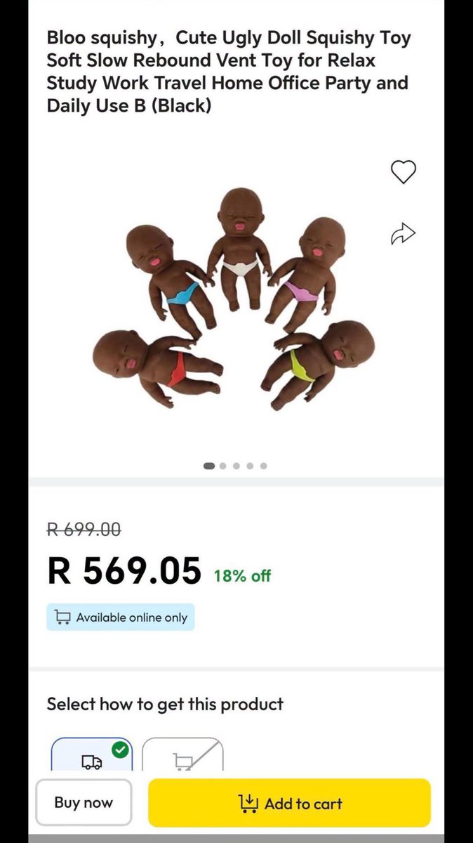 PSAFLIVE's tweet photo. JUST IN: Makro is selling a Natasha doll, a racist trending doll in China which is used as stress reliever.

Makro has two versions of the doll a black Natasha doll and a glittery Natasha doll which have been renamed. https://t.co/HiSxvXEBxP