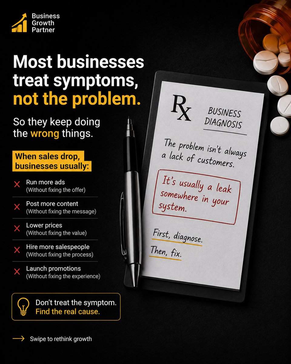SaniIsrael1's tweet photo. Imagine a doctor prescribing medication before checking what's wrong with you.

Sounds ridiculous, right? Yet that's exactly how many businesses approach growth.

Sales are down? They run more ads

No enquiries? They post more https://t.co/wwGi09E8XN