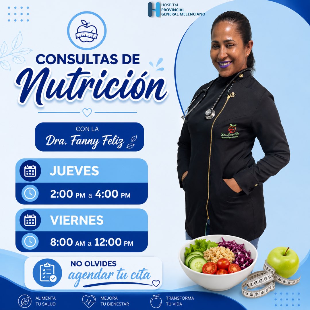 ProvJimani's tweet photo. ¡Tu bienestar comienza con una buena alimentación!

La Dra. Fanny Feliz te espera en consulta de nutrición para brindarte una atención personalizada y orientarte hacia hábitos de vida saludables.

#ConsultaDeNutrición #Nutrición #Salud #Bienestar #AlimentaciónSaludable https://t.co/OGITGR5Jrq