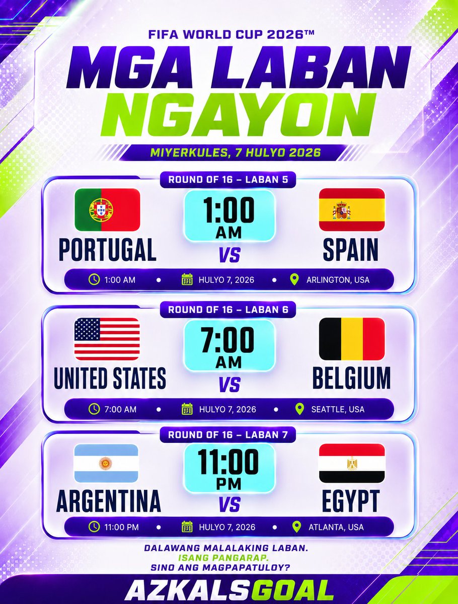 AzkalsGoal's tweet photo. ⚽ Tatlong laban, tatlong pagkakataon para gumawa ng kasaysayan. Handa na ba kayo? 💥
#fifaworldcup2026 #matchday #roundof16 #football #soccer https://t.co/lywoEZRI9p