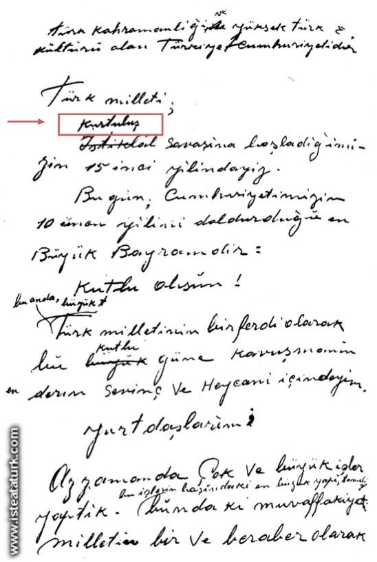 SahinalpBulent's tweet photo. #MustafaKemalAtatürk, 29 Ekim 1933'te okuduğu 10. Yıl Nutku'nda açıkça "Kurtuluş Savaşı" ifadesini kullanmıştır.
Hatta, Nutuk'un el yazılı taslağında yer alan "İstiklal Savaşı" ifadesini kendi kalemiyle çizmiş yerine "#KurtuluşSavaşı" yazmıştır.
Ondan daha iyi mi bileceksiniz? https://t.co/KsuhYRs08R
