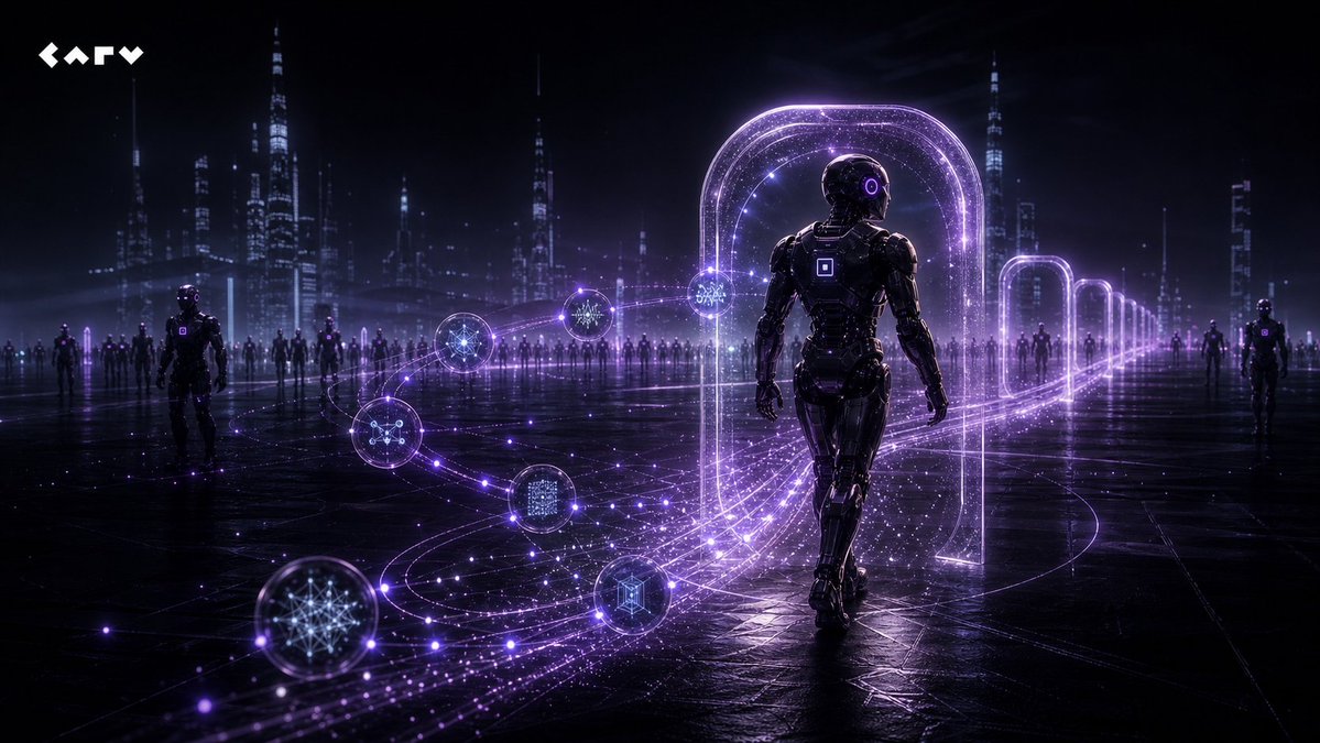 carv_official's tweet photo. The gate doesn't open for the smartest agent.

It opens for the one you can trust.

Onchain identity &amp; reputation for every AI agent. 🌐 https://t.co/dC4AUmMl89
