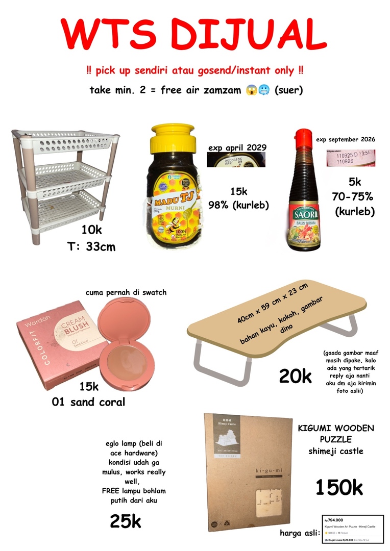 draftanakunpad4's tweet photo. pad! wts jual rak madu kecap lampu belajar meja belajar blush on figure puzzle PLS BELI 😓 https://t.co/HWK9vx18Km