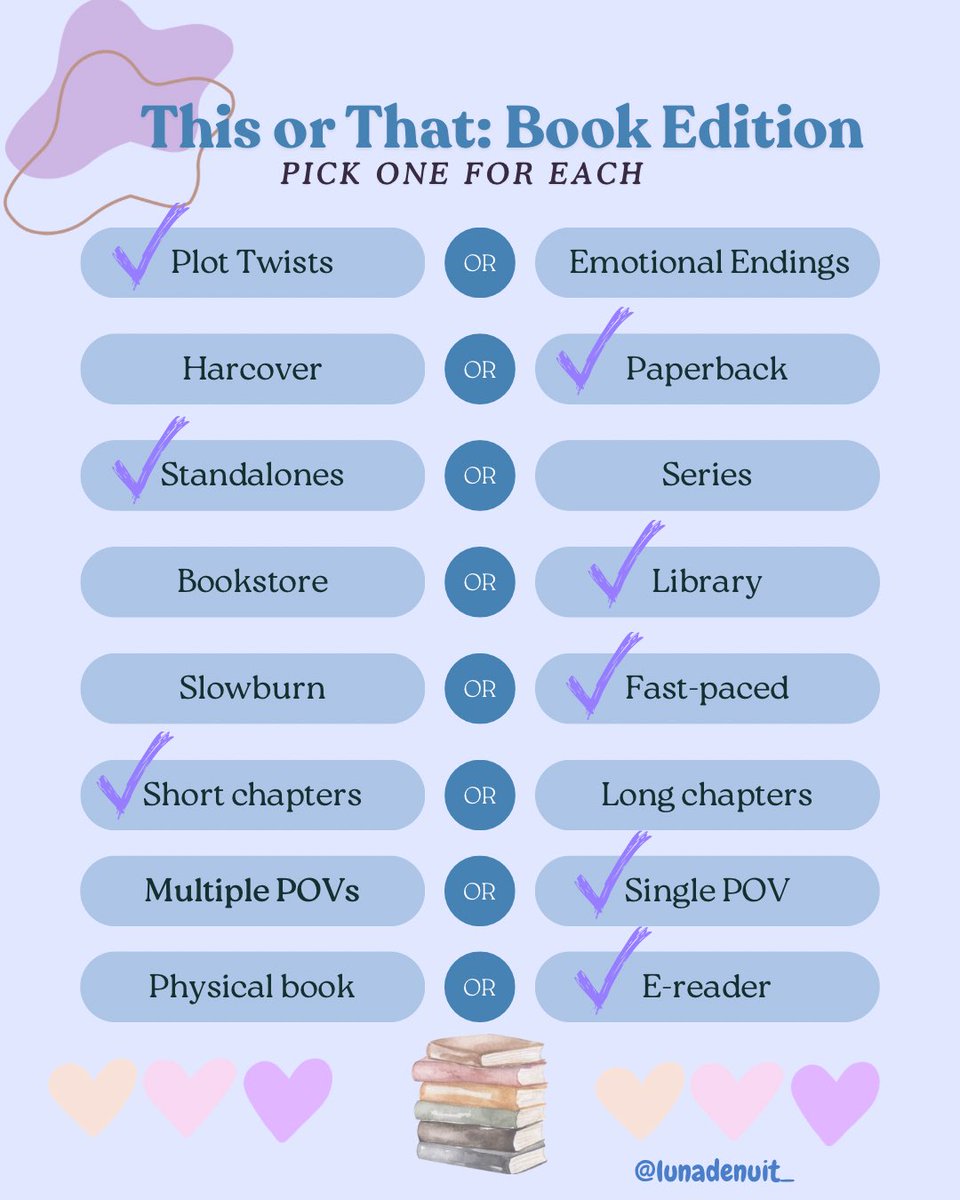 LunaDeNuit_'s tweet photo. I need to know where everyone stands on these book debates. 👀 📚 Pick one for each and let’s compare answers! https://t.co/j65EQxh8AC