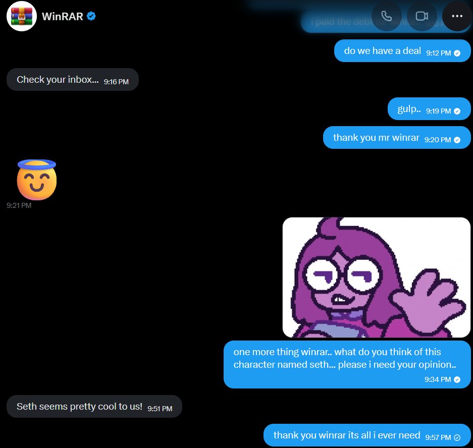 sast3rs4's tweet photo. WINRAR LIKES SETH
I REPEAT, WINRAR LIKE SETH
#deltarune #chapter5 #sethtwt https://t.co/RlABbmg3Wc