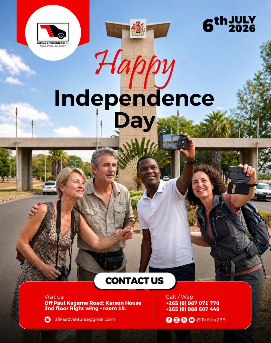Tafika265's tweet photo. Capturing the 62nd time we've celebrated freedom with a perfect smile! 📸✨

Happy Independence Day! This group selfie is just a snapshot of the unforgettable experiences waiting for you. Let TAFIKA Adventures take you there.

#Independence #TAFIKAAdventures #ExploreMalawi https://t.co/BviZox6Oq6