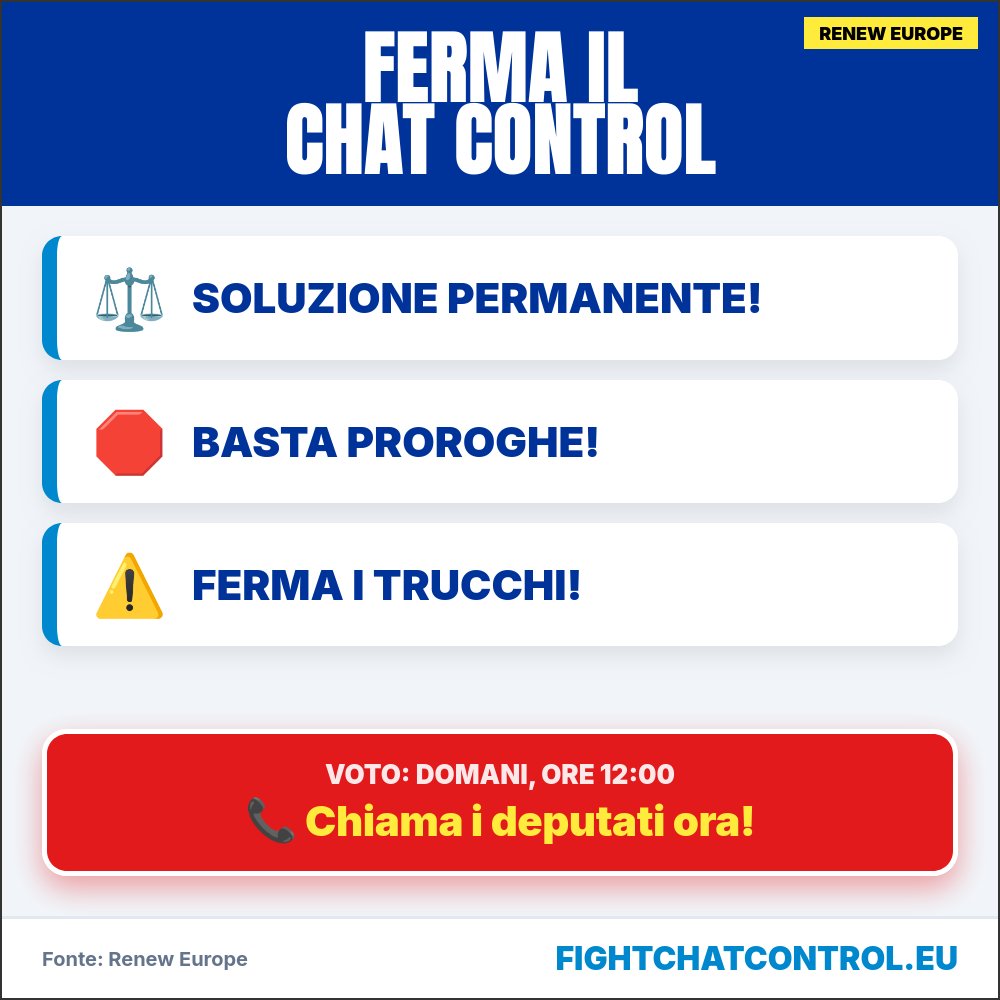 echo_pbreyer's tweet photo. 🇮🇹 Renew su #ChatControl: Soluzione permanente subito invece di sorveglianza infinita e trucchi procedurali! https://t.co/Ipl5hpbcUW

📞 Chiama ORA i deputati « sostiene » e ferma i trucchi: https://t.co/4k7vsY2kHB https://t.co/d46S0N81ZB