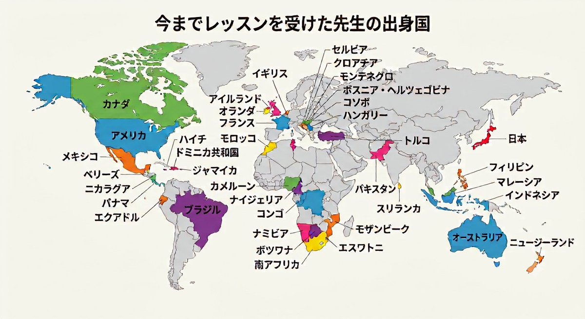 OTsuushin's tweet photo. 今までにDMM英会話でレッスンを受けた先生の出身国をリストにしてみたよ。 まだまだ世界にはいっぱい国があるね。ということは、私の英会話レッスンもまだまだ続くということだ  #DMM英会話 #オンライン英会話 #英語学び直し
@DMMeikaiwa https://t.co/bH3LcJ52Sx