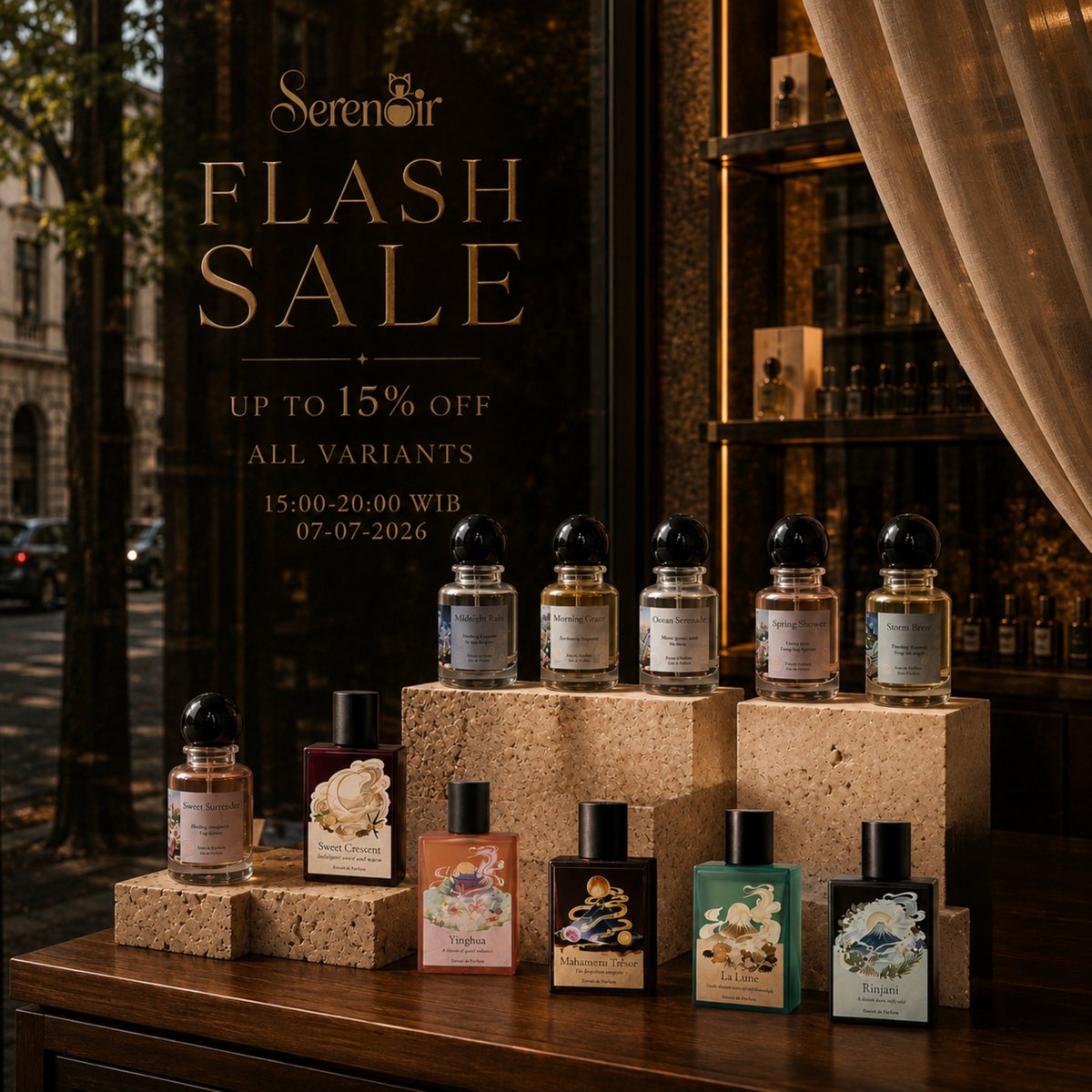 serenoir_id's tweet photo. ⏰ FLASH SALE ALERT ⏰

15% OFF sitewide on Serenoir's Official Store 🍊

📅 July 7, 2026
🕒 15.00 – 20.00 WIB (5 hours only)

Don't wait, stock and time may both run out fast.

Set your reminder now 🔔

#SerenoirFlashSale #Serenoir #ArtisanPerfume https://t.co/A0TYRNoc41