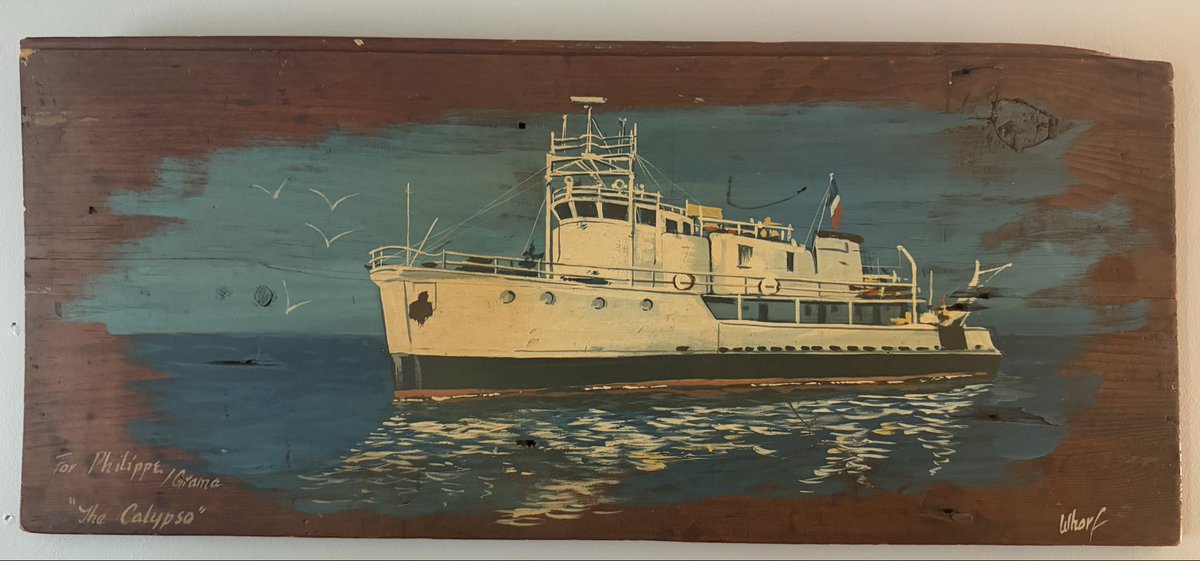 racepoint68's tweet photo. @CousteauTCS I grew up in the 70’s enthralled and inspired by the Cousteau Society; my boyhood dream was to be a marine scientist; and that love of the ocean was forever entrenched.  My grandmother, noted painter Nancy Whorf, painted this for me in 1976.  I still have it… https://t.co/em14T0n3eq