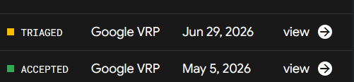 vivekps143's tweet photo. Another one triaged 🥰
#googleVRP #bugbounty https://t.co/cRzj4Cu4Nd
