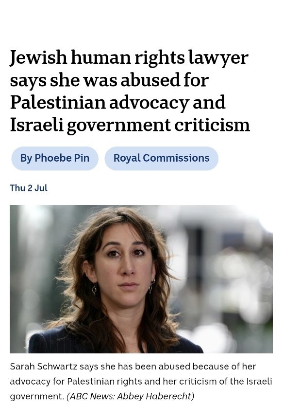 Sahar_A_Writes's tweet photo. While the ABC again revisits "the sickening vitriol" Arsen received after Bondi, it's worth noting the intense online abuse Jewish Council of Australia's Sarah Schwartz faced from pro-Israel groups for her Palestinian advocacy. Equally key to the Royal Commission. #abc730 #auspol https://t.co/B4yOY0txwx