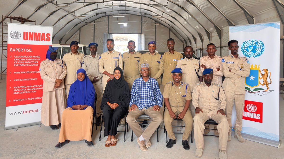 UNMAS's tweet photo. During a recent IEDD training for the Somali Police Force, Aisha-a dedicated mother thriving in a male-dominated arena-stood out. She is not only an EOD expert but has joined the UNMAS Trainer of Trainers cohort to educate the next generation of officers, thanks to #Japan funding https://t.co/A6A59tP0cm