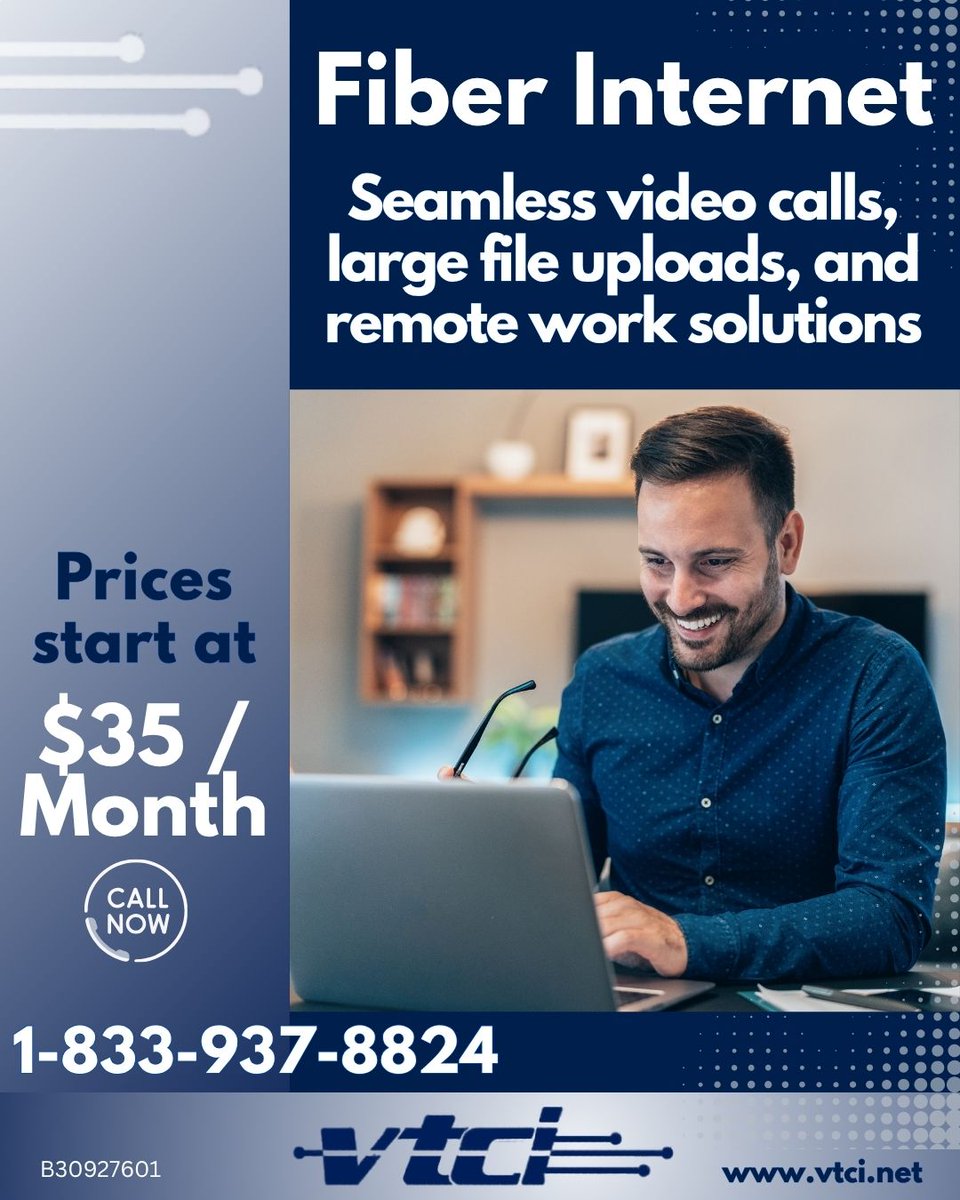 vtci52's tweet photo. VTCI Fiber ensures a flawless work-from-home experience with ultra-fast internet and world-class service. Call us today at 1-833-937-8824 or visit https://t.co/fSEPR4UJn8 for more information on our Fiber internet solutions! https://t.co/k1YzgzPxbF